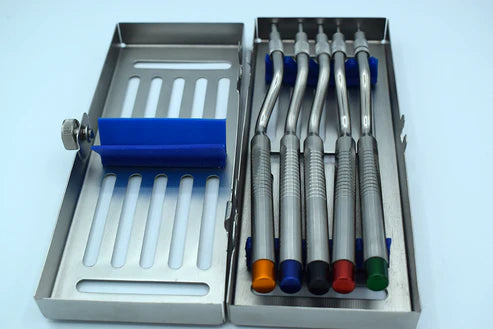 Osteotomes, Double LOck Set 5 Pieces (Concave) With Box (Cod. 1021-25)
