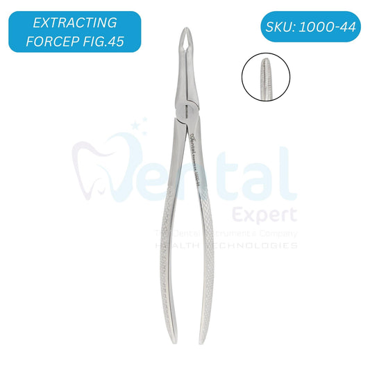 FIG 45 CURVED FORCEPS FOR LOWER ROOTS WHIT SERRATED TIPS