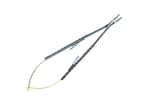 Castroviejo TC Inserzione Manico Tondo Curvo 18 cm Misura Ago 5-0,6-0,7-0,8-0,9-0,10-0 (Cod. 1004-24.)