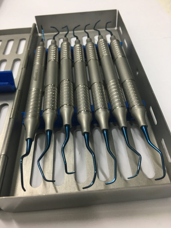 SET DI CURETTE GRACEY da 7 pezzi su manici in titanio, Fig 1-2; 3-4; 5-6; 7-8; 9-10; 11-12; 13-14 CON SCATOLA (Cod. 1013-30)